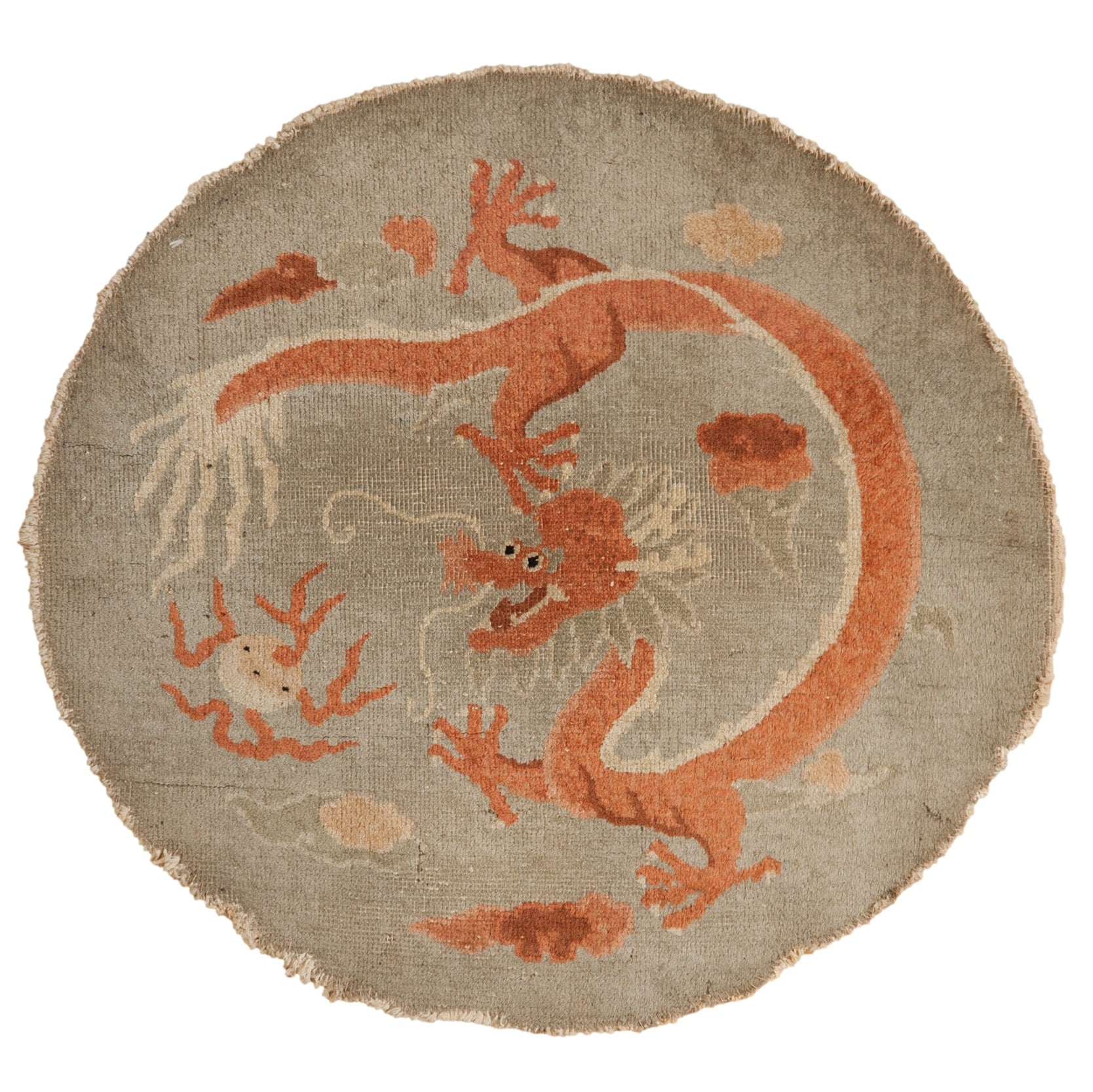 Antique Chinese Art Deco Round Rug Mat — 1920s | 2'5" × 2'7"